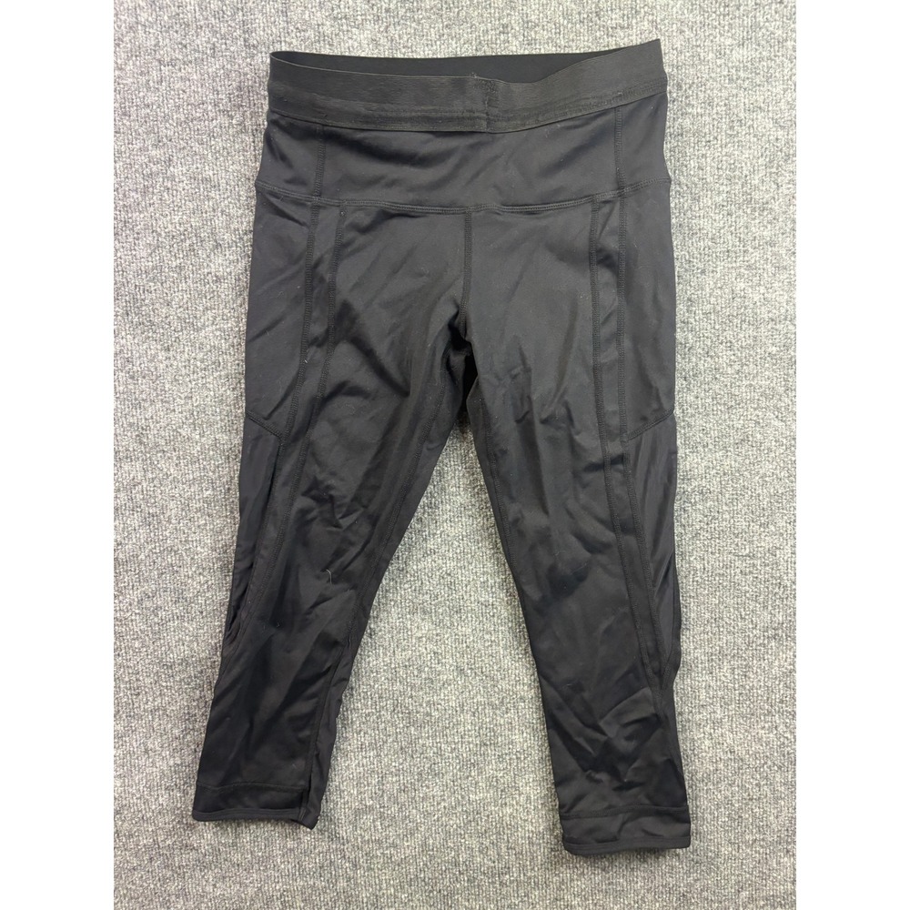 Lululemon Crop Leggings Womens 6 Black Mesh Panel Athletic Workout Yoga